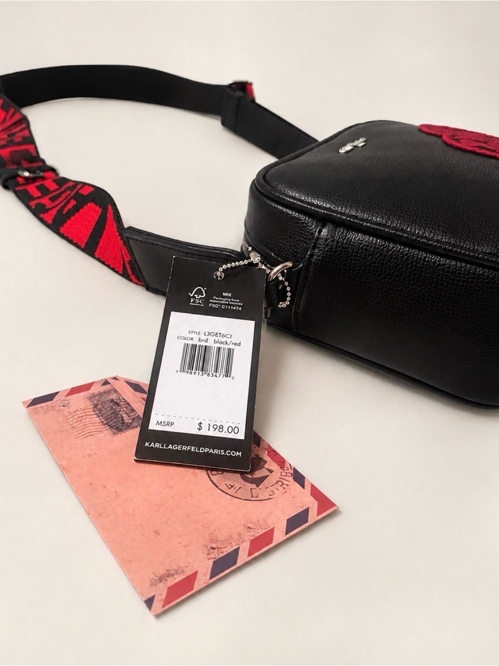 Karl Lagerfeld Paris Love Karl Black Red Crossbody Bag NWT $198 - Picture 7 of 9